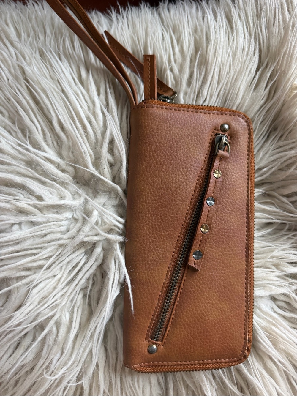 Free People Tan Leather Wristlet Clutch
